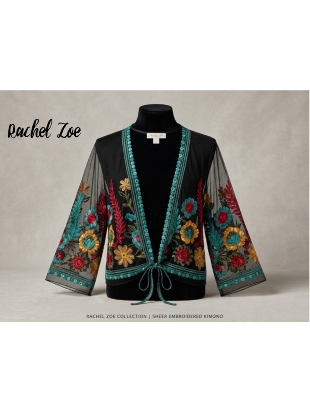 Rachel Zoe Embroidered Sheer Kimono Wrap Top Floral Boholuxury Festival NWT